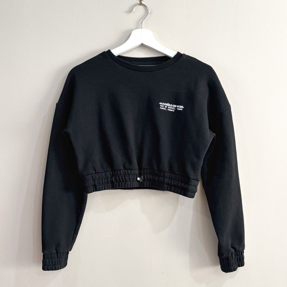 Manière De Voir Cropped Sweatshirt Size 4 Black Elastic Hem Streetwear